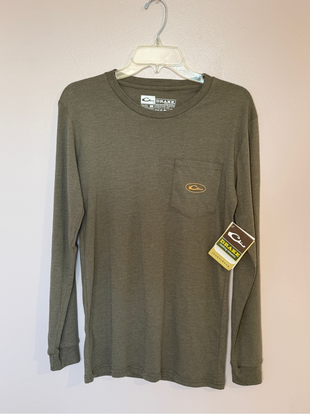 NWT Drake Clothing Company Long Sleeve Pocket Tee Olive Green Size Small
